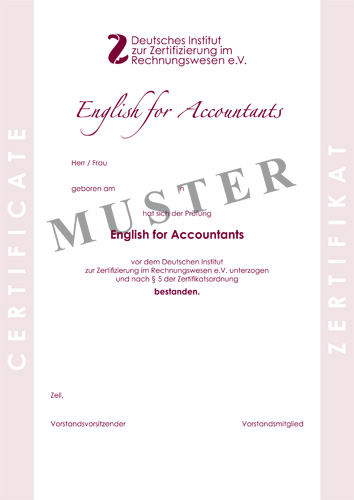 Bild Musterzertifikat English for Accountants DIZR e.V.